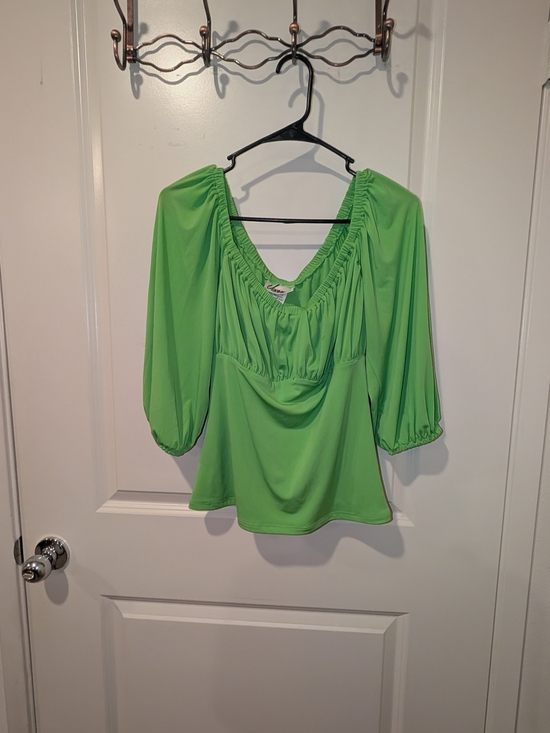 Vixen by Micheline Pitt Tops - RARE Vixen by Micheline Pitt Slime Green Peasant Blouse